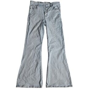 American Eagle Light Wash High Waisted Flare Jeans Exposed Button Fly Denim